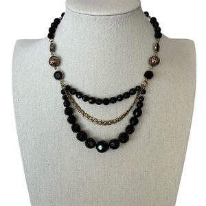 Vintage Monet Signed Black Beaded Necklace w/Tag